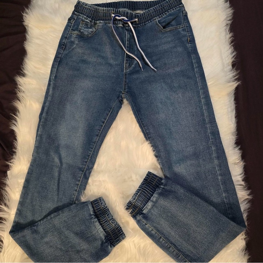 Blue Denim Women's Slant Pocket Drawstring Waist Skinny Jeans size 6 or M